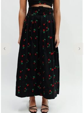 Women's Liz Sport Floral Black Elastic Waist Midi Skirt - Small Great Condition